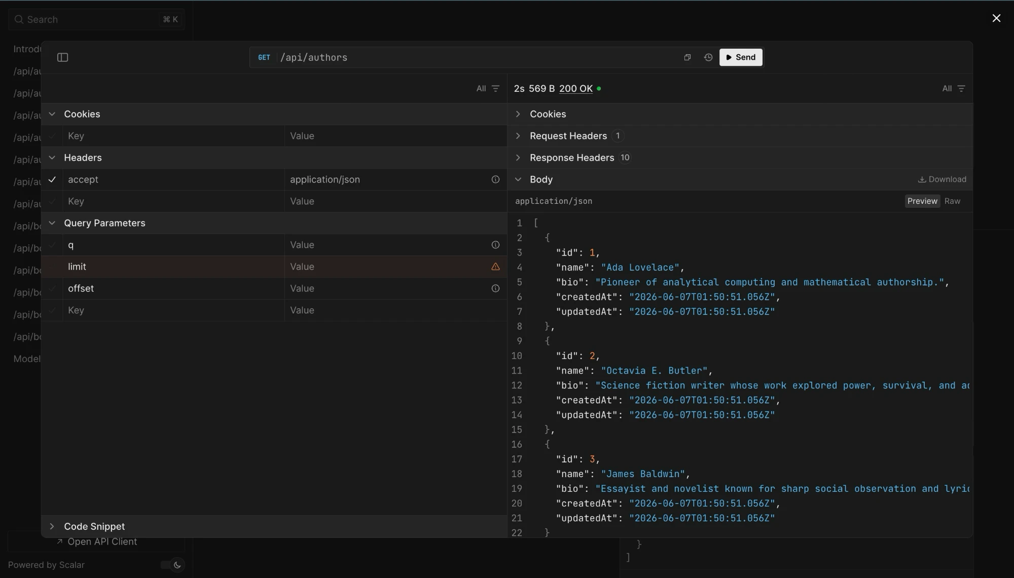 Ysra-built API explorer