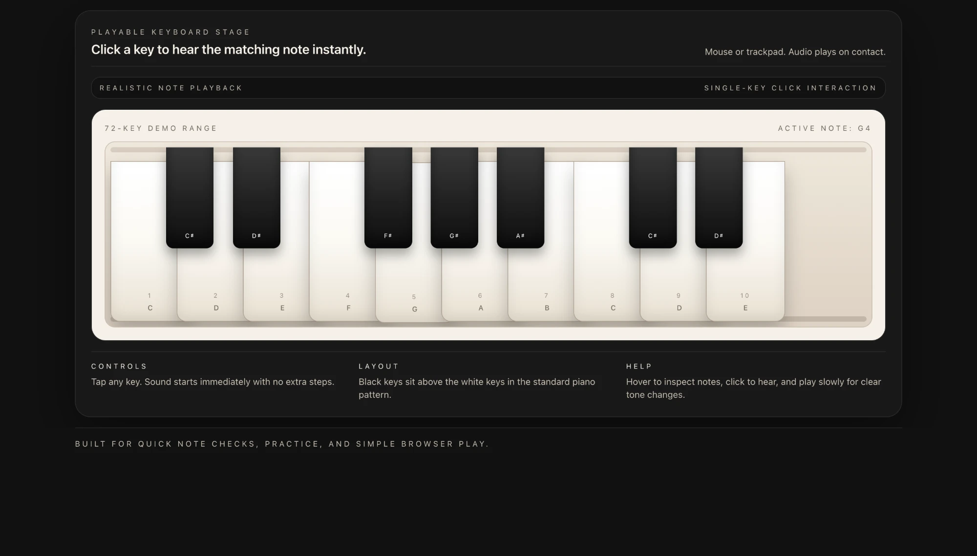 Playable piano web app